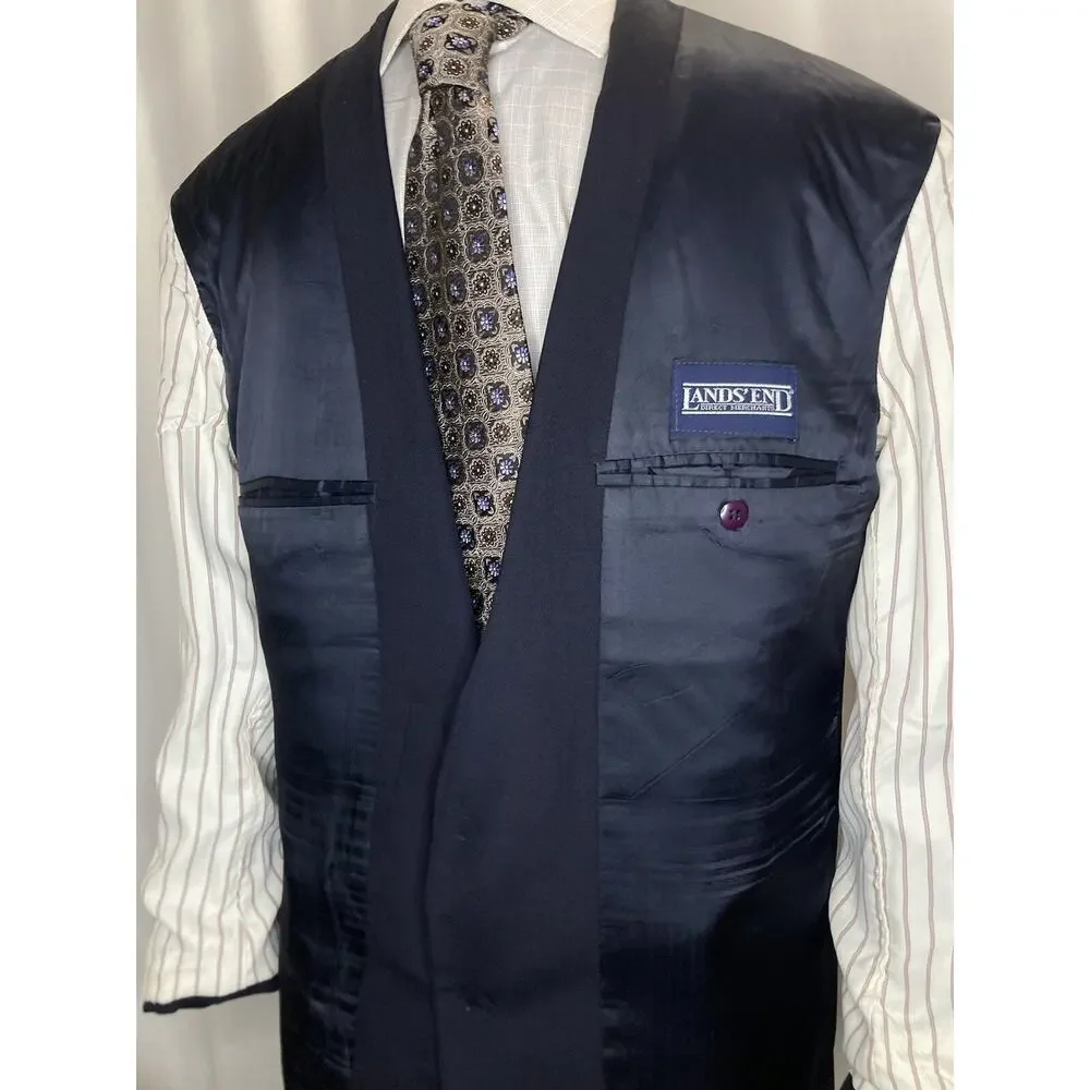 Lands End Mens 42R Blazer Navy Blue Wool 2 Button 45